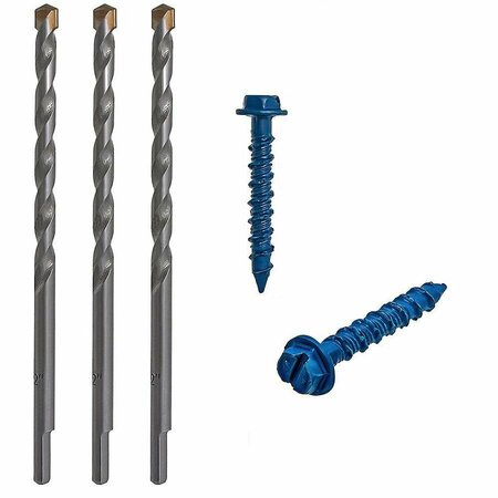 TAPCON 3/16-inch x 2-1/4-inch Climaseal Blue Slotted Hex Head Concrete Screw Anchors w/Drill Bit, 225PK 24509C